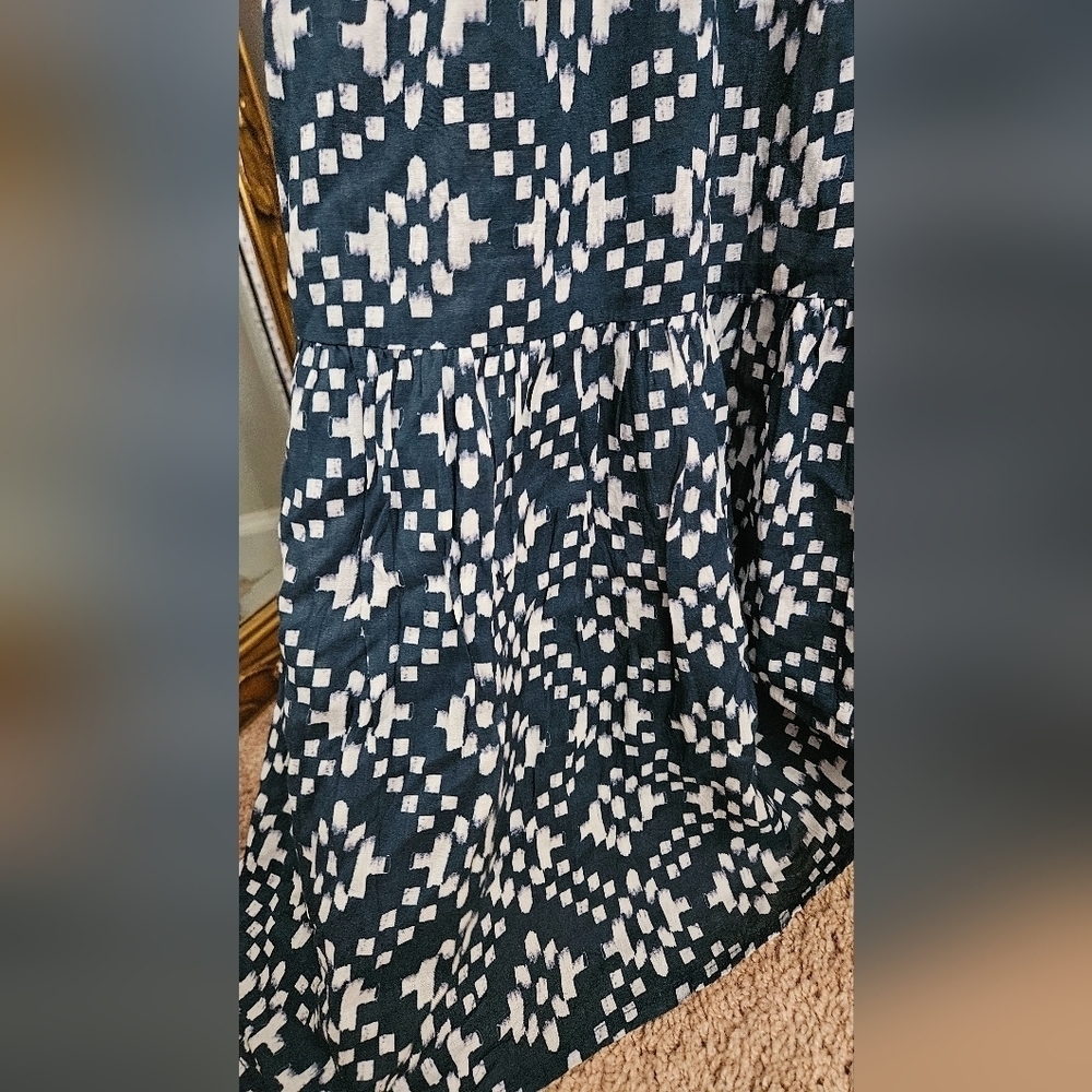 RubyYaya Beaded Boho Maxi Dress Blue White Geometric Print Size M - Picture 15 of 16